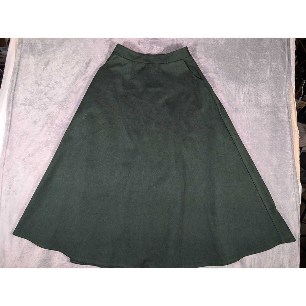 Chouyatou Womens Wool Blend A-Line Midi Skirt Dark Green High Waist Pockets S